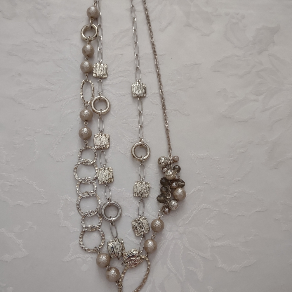 Chico's Multi Strand Chain Link Two Layers Silver… - image 1